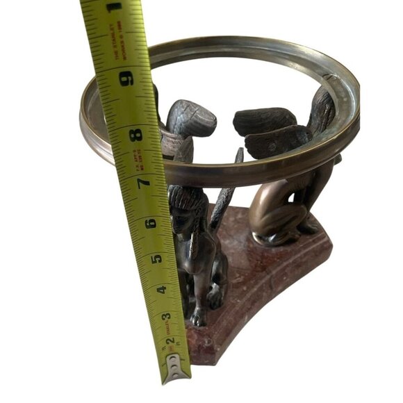 Winged Sphinx Egyptian Bronze Brass Statue Rare Marble Candle Holder Sculpture - Picture 7 of 16